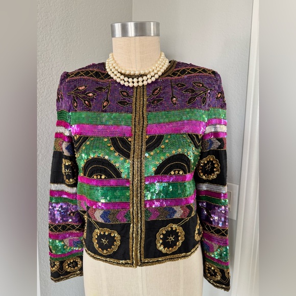 Leslie Fay Jackets & Blazers - 100% Silk Heavily Beaded Sequin Leslie Faye Bolero Small